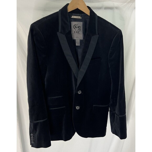 HE Homini Emerito by Mango Dark Blue Velvet Blazer 100% Cotton US/ XS - Picture 2 of 14